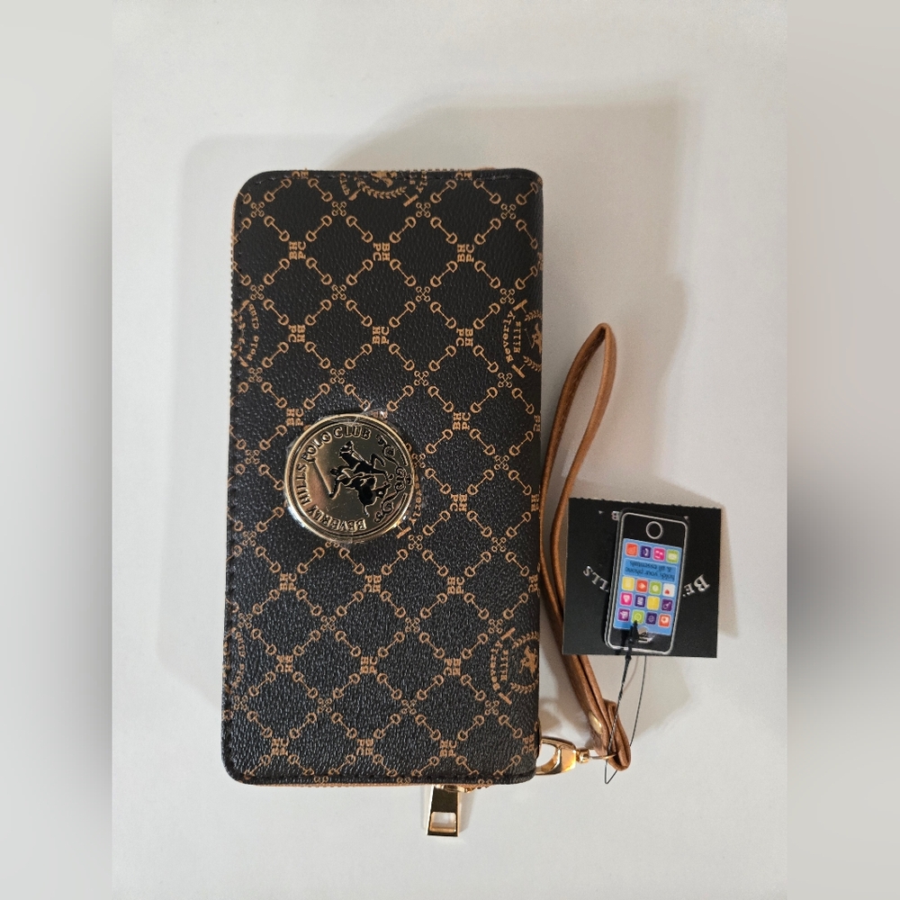 Beverly Hills Polo Club Zip Around Wallet  Medallion Logo Coin Zip Credit Cards